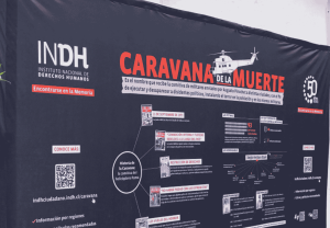 La imagen muestra una infografía detallada titulada Caravana de la Muerte, presentada por el Instituto Nacional de Derechos Humanos (INDH). En ella se describen los eventos clave y la información sobre la Caravana, incluidas las fechas, los lugares y los impactos.