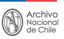 Logotipo del Archivo Nacional de Chile con letras estilizadas "A" y "N" dentro de un óvalo, texto "Archivo Nacional de Chile" y barras de colores azul y rojo arriba a la izquierda.