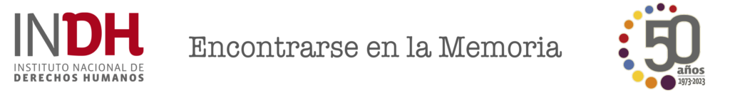 Logotipo del Instituto Nacional de Derechos Humanos con el texto "Encontrarse en la Memoria" y un emblema de "50 años 1973-2023" en colores.