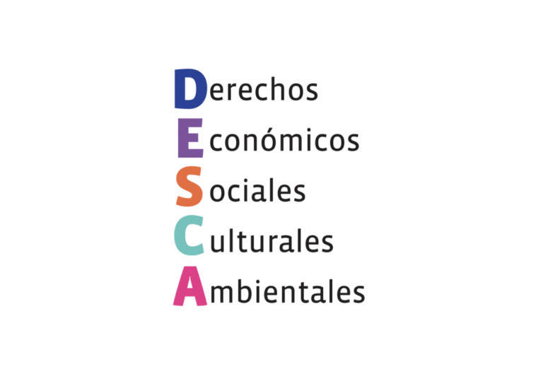 "Derechos Económicos Sociales Culturales Ambientales" con las iniciales en colores diferentes.
