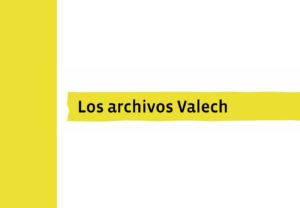 "Los archivos Valech" en texto negro sobre un fondo amarillo y blanco.