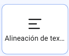 Icono de alineación de texto con tres líneas horizontales sobre el texto 'Alineación de tex...' en un fondo blanco con borde azul.