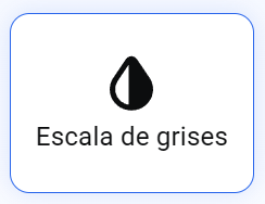Ícono de una gota dividida en dos colores, encima del texto 'Escala de grises'.