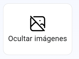 Ícono de una imagen tachada con el texto 'Ocultar imágenes'.