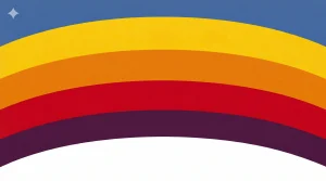 Arcoíris estilizado con franjas de colores amarillo, naranja, rojo y púrpura sobre un fondo azul con una estrella blanca en la esquina superior izquierda.