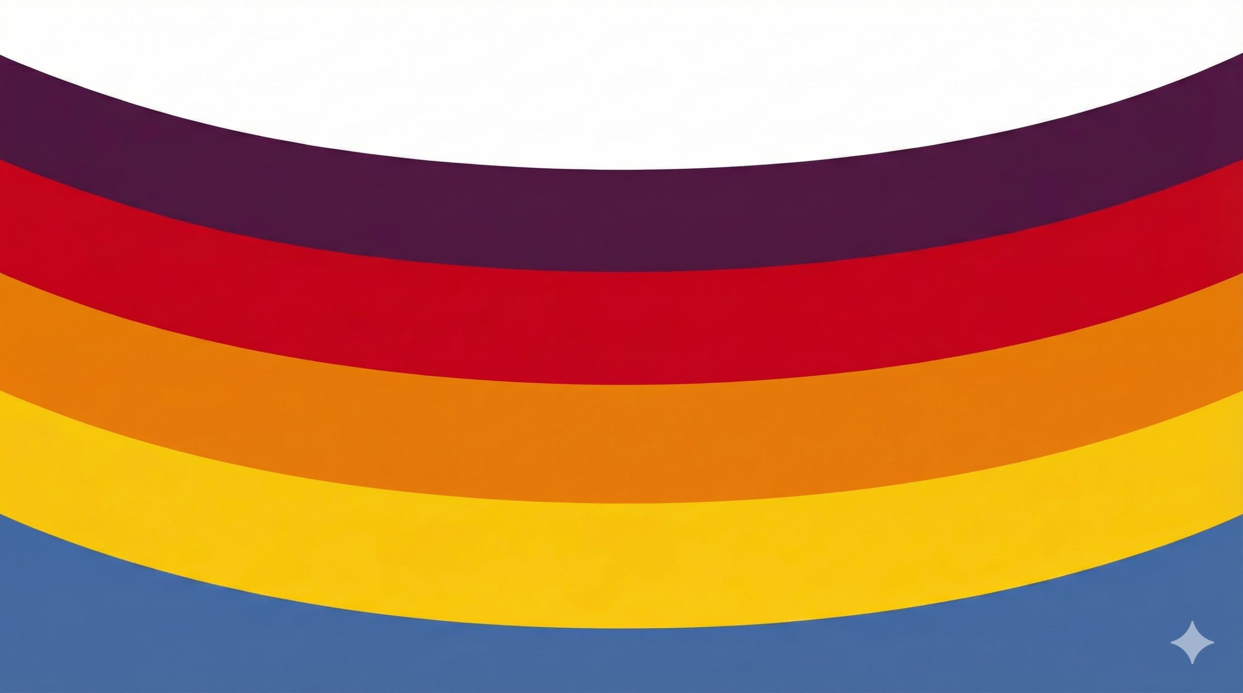 Dise&ntilde;o abstracto con franjas curvas en colores p&uacute;rpura, rojo, naranja, amarillo y azul, sobre un fondo blanco.